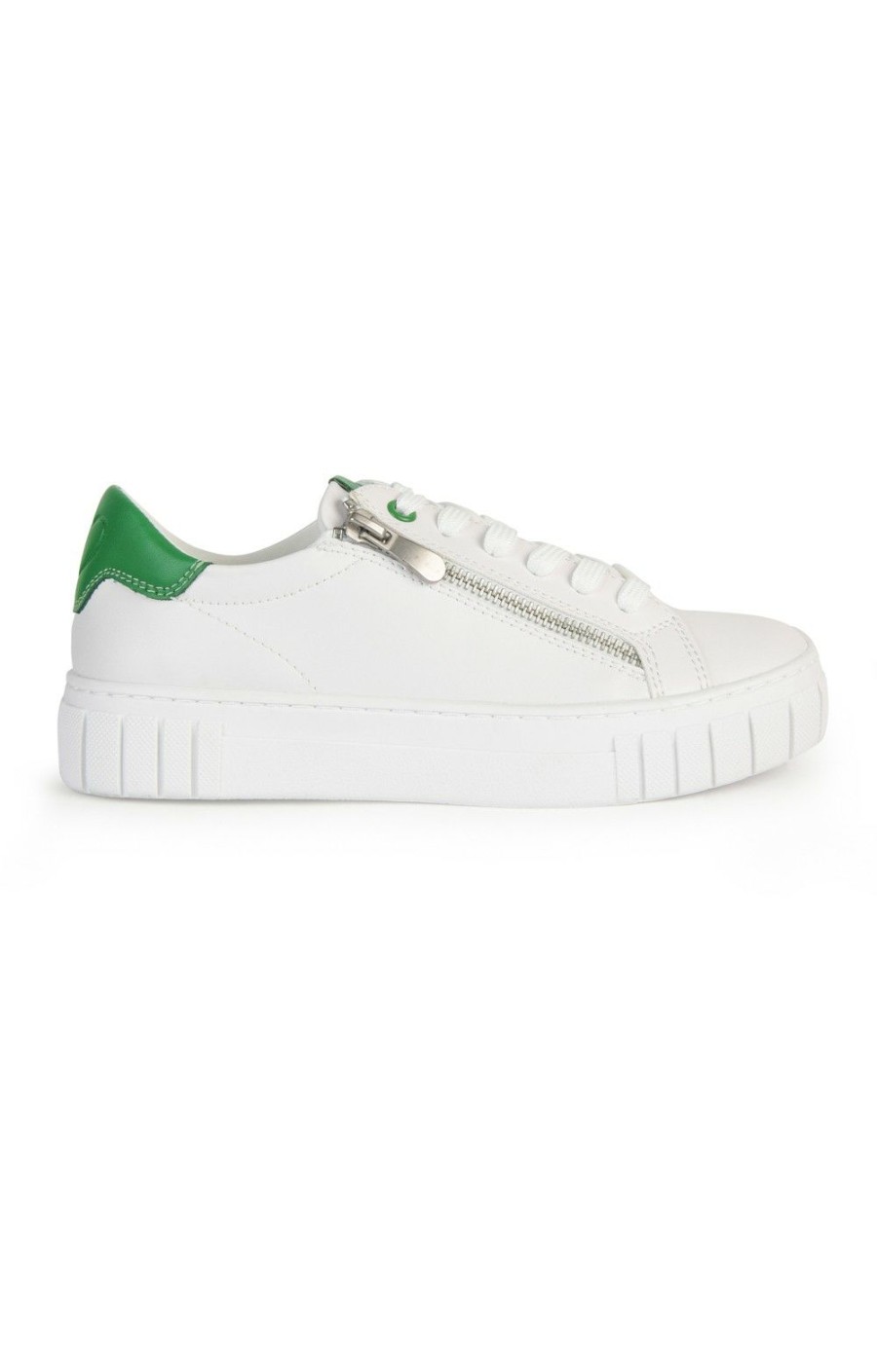 Ladieswear * | Ladies Marco Tozzi Zip Side Sneaker White/Green