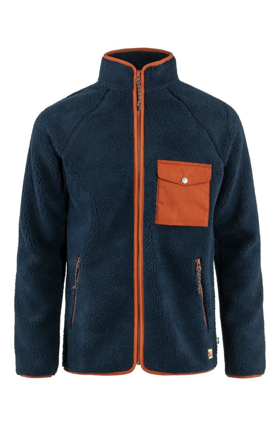 Menswear * | Men'S Fjallraven Vardag Pile Fleece Jacket Navy/Autumn Leaf