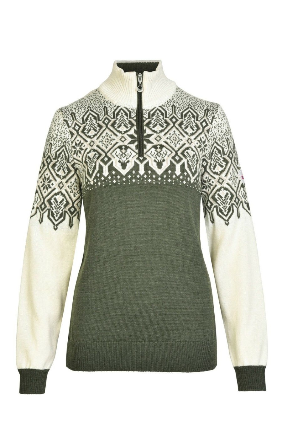 Ladieswear * | Ladies Dale Of Norway Winterland Sweater Dark Green/Off White/Sand