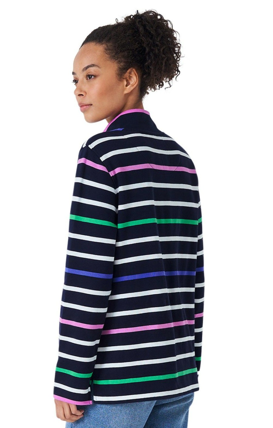 Ladieswear * | Crew Clothing 1/2 Button Sweater Navy/Multi Stripe