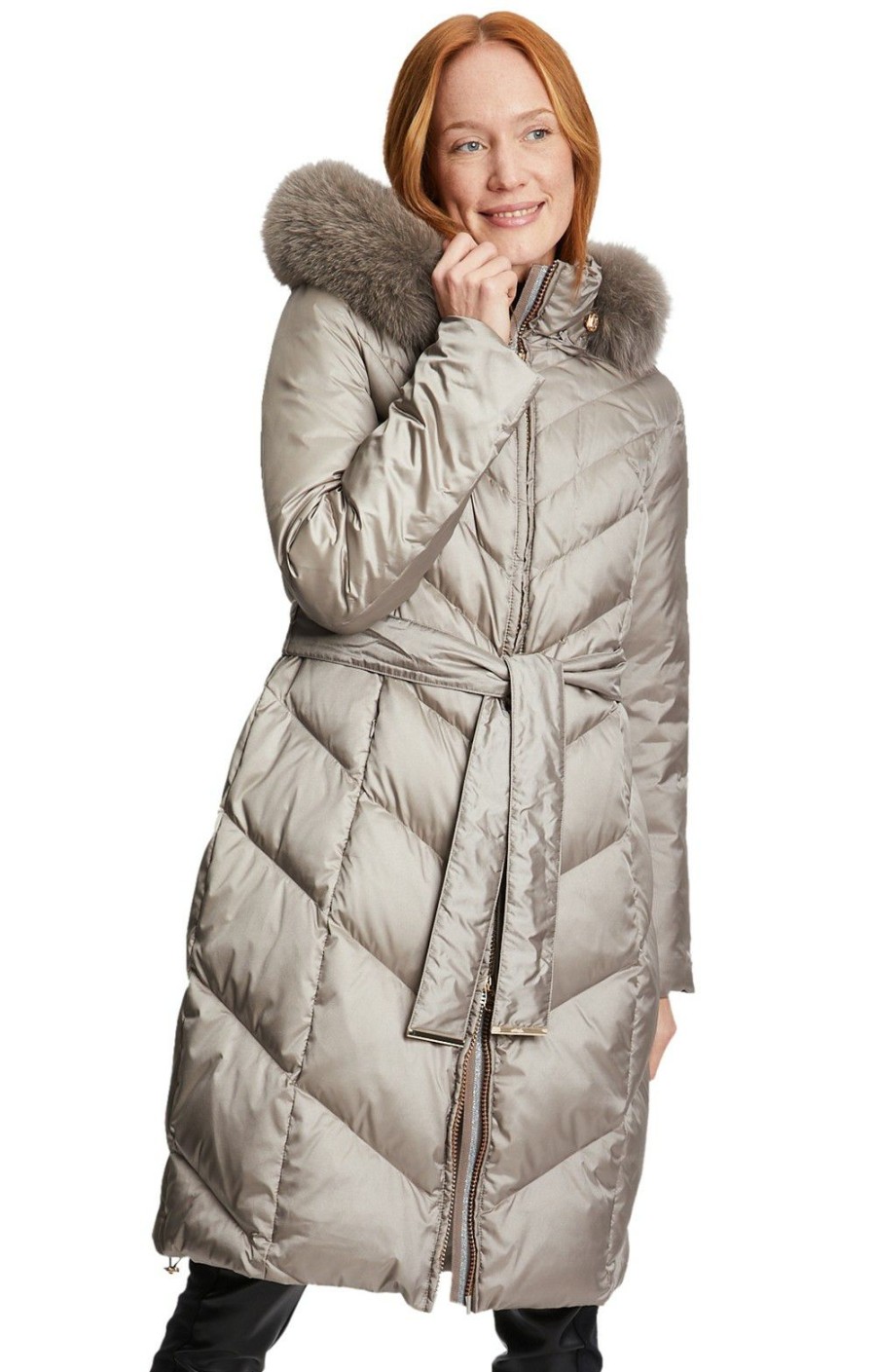 Ladieswear * | Ladies Betty Barclay Hooded Quilted Coat With Fur Dark Almond