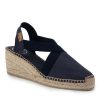 Ladieswear * | Ladies High Heeled Linen Espadrille Navy