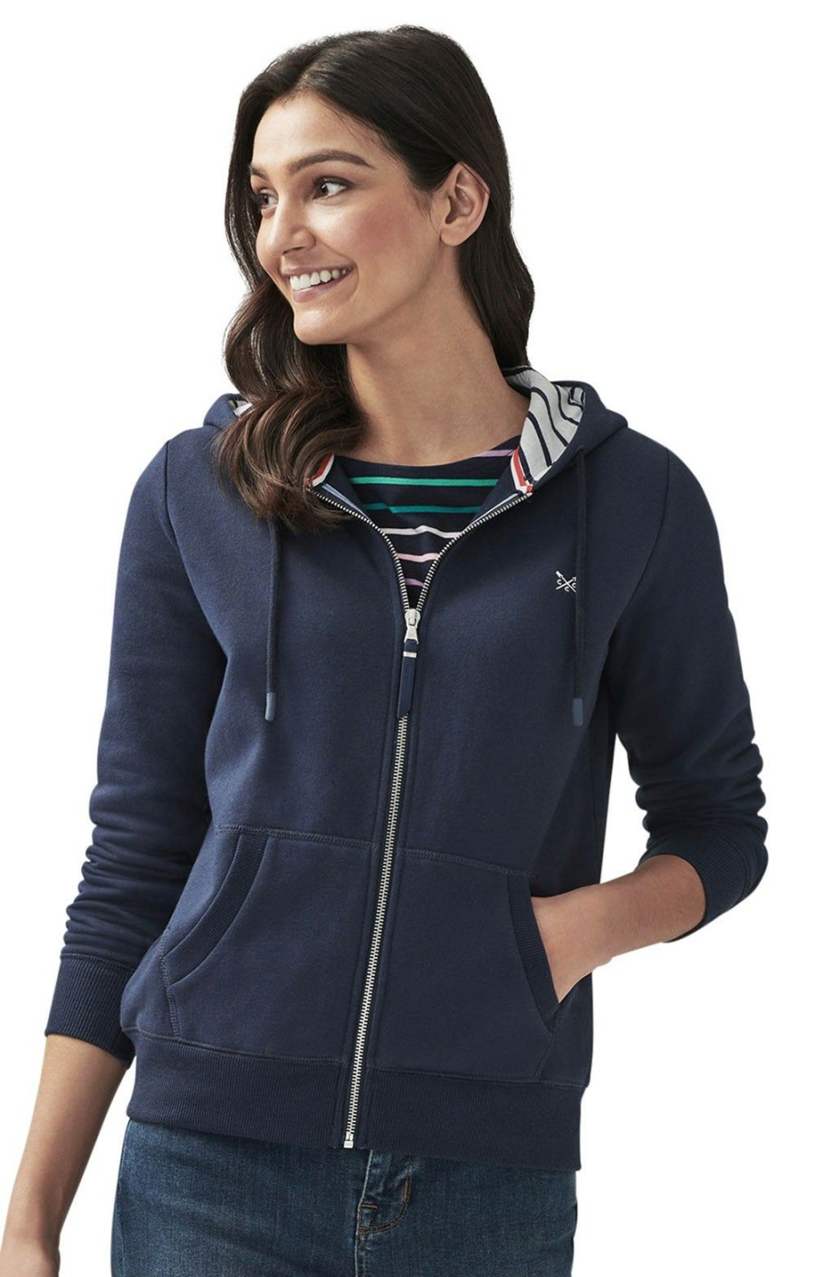 Ladieswear * | Ladies Crew Clothing Zip Through Hoodie Navy