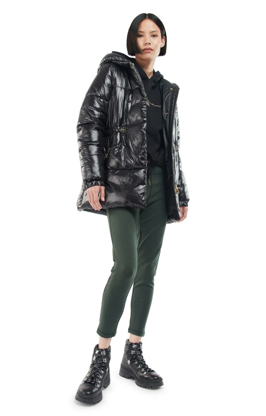 Ladieswear * | Ladies Barbour International Alta Shine Quilted Jacket Black Gloss