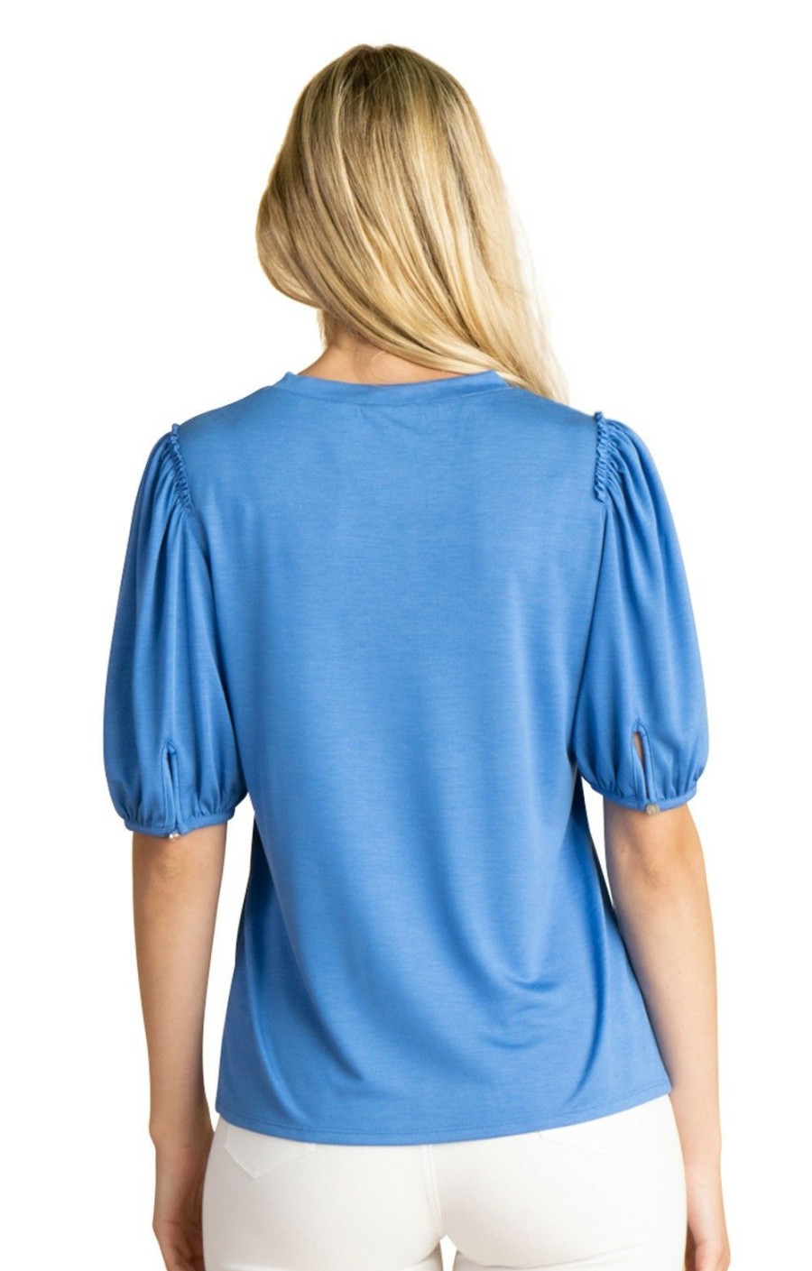 Ladieswear * | Ladies Marble Three Quarter Sleeve V-Neck Blue