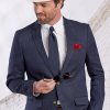 Menswear * | Men'S Herringbone Pure Linen Jacket Navy