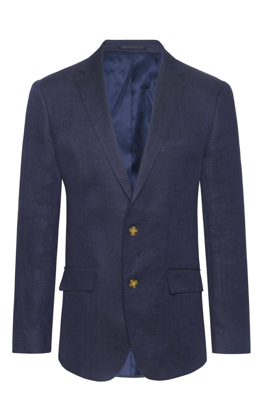 Menswear * | Men'S Herringbone Pure Linen Jacket Navy