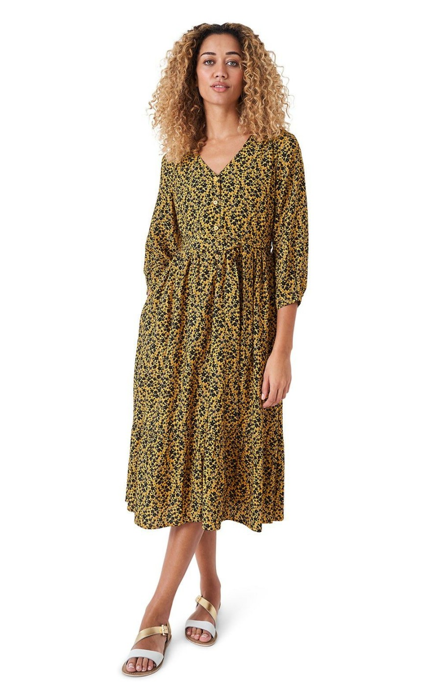 Ladieswear * | Ladies Crew Clothing Sally Dress Yellow Ditsy